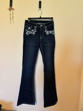 Hot Topic Dark Wash Embroidered Bootcut Jeans - Navy